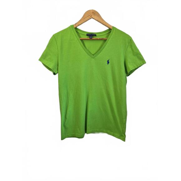 Ralph Lauren Tops - Ralph Lauren Blue Label Ladies Lime Green Short Sleeve T-Shirt V-Neck 100% Cotto